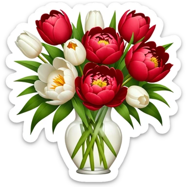 Rote Pfingstrosen und weiße Tulpen sticker