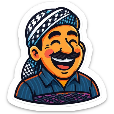 Create a cartoon sticker with a happy and joyful expression in the style of Flux Kontext Pro, with a transparent background. The style is vibrant and pop colors icons with a cartoonish, colorful, and lively look. sticker