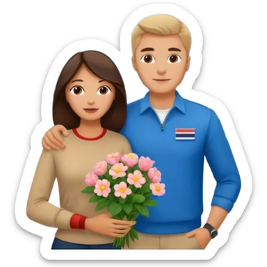 Couple traveling in Montenegro russian man and elegant  Latina girl delicate flowers and mountains in the background  sticker