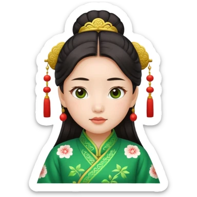 Asian girl wearing green traditional Chinese clothes sticker