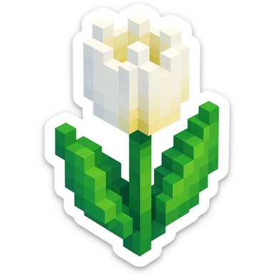 white tulip flower, voxel style sticker