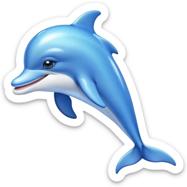 Beautiful and Majestic Dolphin Portrait Emoji, Radiating serene elegance and adorable charm with a graceful, streamlined form and luminous, glossy blue skin that shimmers under the sun, gentle, expressive eyes and a soft, content smile, Simplified yet exquisitely endearing features, highly detailed, glowing with a soft, majestic aquatic light, high shine, calm and enchanting, stylized with an air of timeless oceanic beauty, soft glowing outline, capturing the essence of a beautiful and majestic dolphin that embodies the pure magic of the sea! sticker