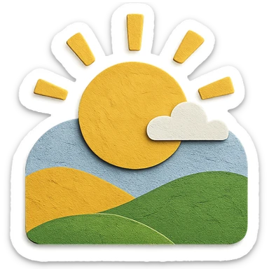 sunny landscape scene in paper craft style sticker