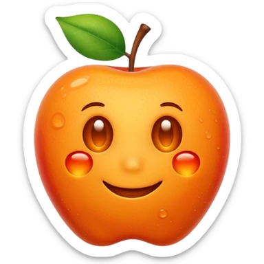 Apple-style emoji. Cute, smiling, glowing orange stem cell with small protrusions. White background. sticker