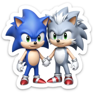 Sonic the Hedgehog, baby Sonic, and Silver the Hedgehog holding hands together sticker
