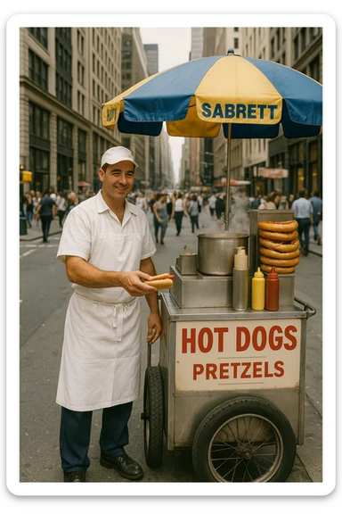 hotdog seller in New York with cart sticker