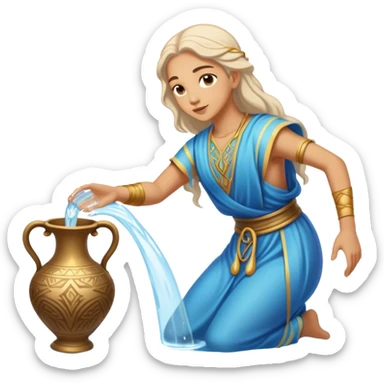 The zodiac symbol Aquarius. A mystical beautiful water bearer, pouring water on the ground from a large, intricate, and arcane vase sticker