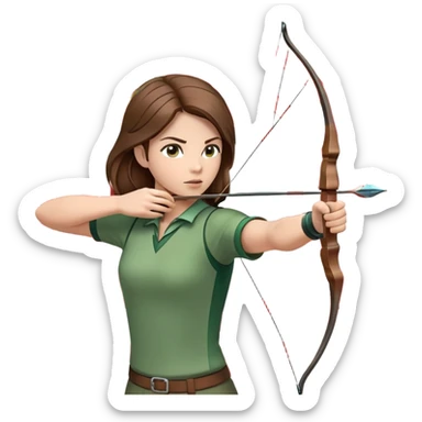 An archer drawing a bow and aiming an arrow at a target, with perfect focus and precision. The target is visible in the background, featuring concentric rings. The scene captures the concentration and skill involved in archery, emphasizing the elegance and accuracy of the sport. sticker