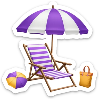 beach chair with striped purple umbrella sticker