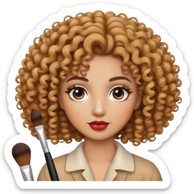 person with curly hair and a makeup brush sticker