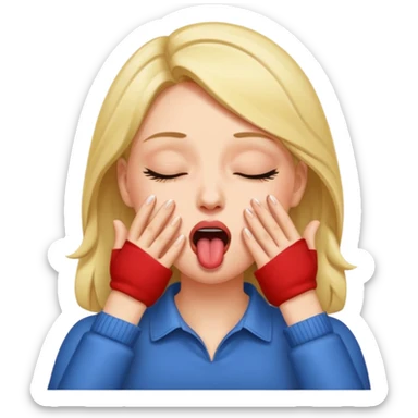 A female closing her eyes sticking out her tongue and grabbing her throat with both hands  sticker