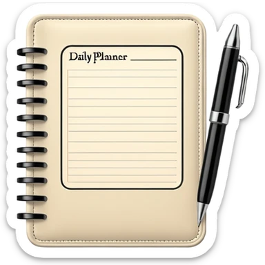 daily planner agenda cream leather with open page and pen sticker