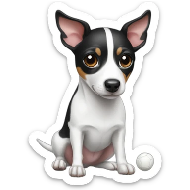 rat terrier with ball colored like a black and white cow sticker