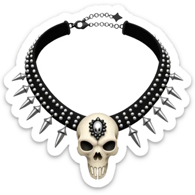 Intricate black beaded choker with animal skull and silver spikes sticker