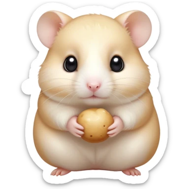 Cinematic Noble Cream Hamster Portrait Emoji, Poised and regal, with a tiny, compact build and a smooth, pristine cream fur, deep-set soulful dark eyes, Simplified yet sharp and sophisticated features, highly detailed, glowing with a soft, dignified glow, high shine, intelligent and energetic, stylized with an air of miniature elegance, focused and attentive, soft glowing outline, capturing the essence of a watchful and confident rodent, so majestic it feels as though it could scurry out of the screen with effortless authority! sticker