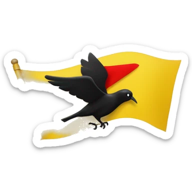 The yellow flag measures 120 cm x 180 cm. In the middle there is a red pentagon. In the center of the pentagon there is a full black bird with two heads facing left and right. sticker