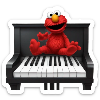Elmo sitting on a oversized human foot while playing the piano with hisfeet  sticker