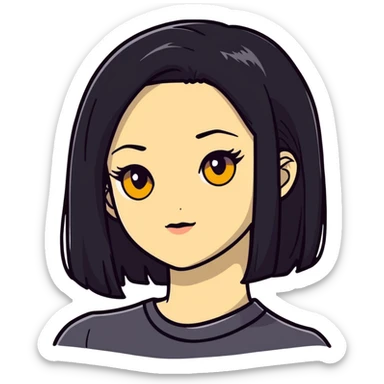 woman with black straight hair, very pale skin, yellow amber eyes sticker