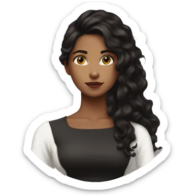 rear side of a brown women, with black hair, a white crop top, wavy long hair  sticker