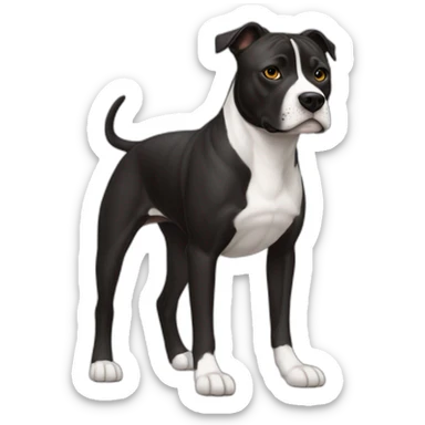 Staffi femmelle noir avec des chaussettes blanche  sur ses  pattes des tache de brunger et un trait blanc sur le museau sticker