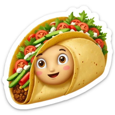 taco with white wings and question marks on the sides sticker