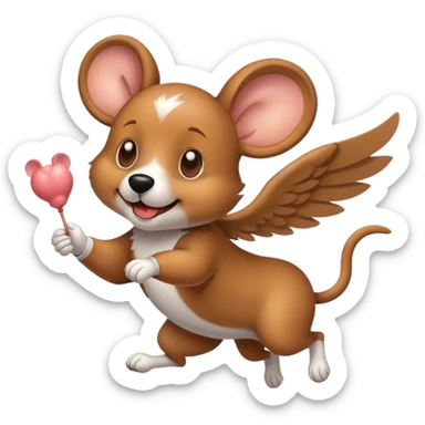 dog flying with mouse sticker