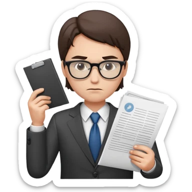 Frowns with Glasses, Office Boss: Business outfit, holding papers, frowning behind glasses, serious look
 sticker