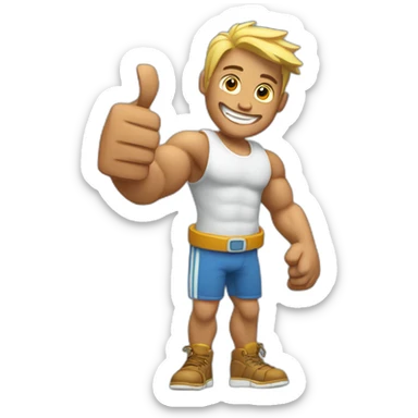 muscular man with fractured left arm smiling and showing thumbs up  sticker