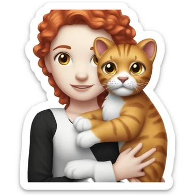 Red haired girl holding 1 black and white humongous big cat sticker