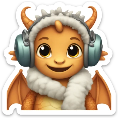 Cute baby dragon. Wearing mittens and earmuffs.  sticker
