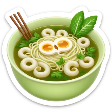 create khmer noodle emoji with green broth and white noodle sticker
