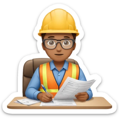 The occupational safety specialist is sitting at the paperwork sticker