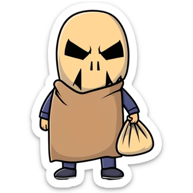 horror character with torn burlap sack mask, full body, spooky, ominous posture sticker