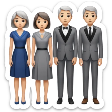 Three designers are standing in a triangular formation. The older woman with short hair is in the middle, and the other two, a young woman with medium-length hair and a man, are below her. sticker