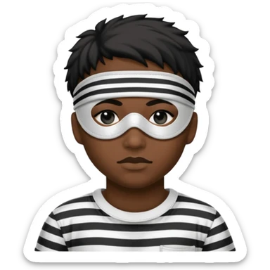 Thief with black eye type mask and black and white striped prison clothes sticker