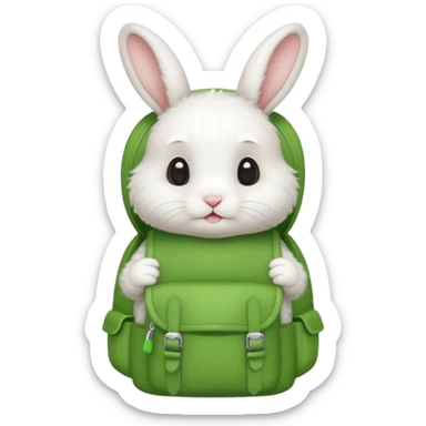 baby white rabbit wear green backpack sticker