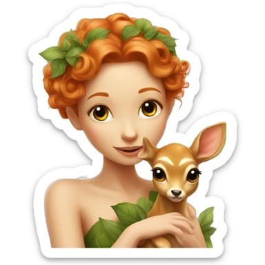 Beautiful ginger fairy with a baby fawn  sticker