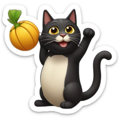 Gato negro jugando con una lagartija sticker