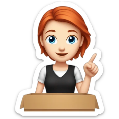 white-girl-red-hair-blue-eyes-black-blouse-pointing-to-a-box-to-her-right sticker