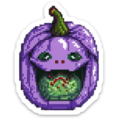 face eating an aubergine (eggplant) pixel art sticker