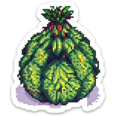 oversized furry vegetable, humorous and lighthearted, abstract, pixel art style sticker