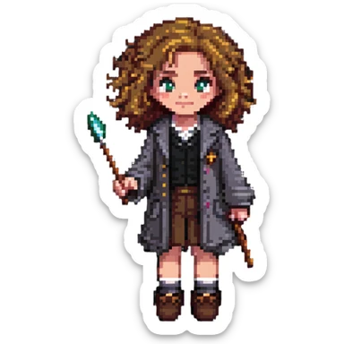 Hermione Granger with bushy hair and wand sticker
