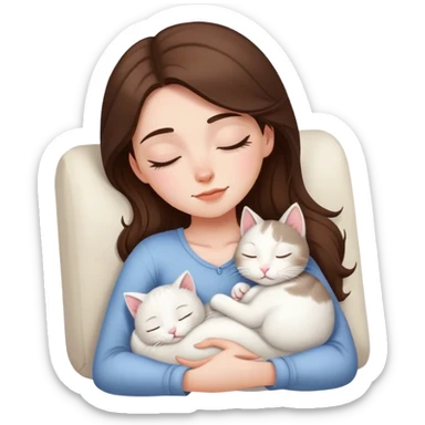 White kitty sleeping on brunette white girl's lap sticker