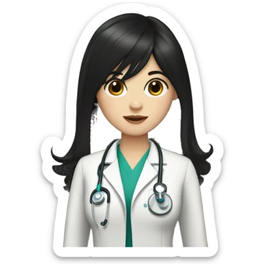 doctor woman pale white skin long straight black hair curtain bangs sticker
