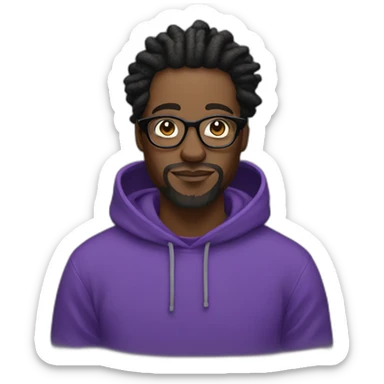 Single Black digital creator with glasses and black locs and purple sweatshirt sticker