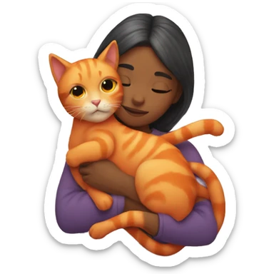 girl with highlights hugging an orange cat sticker