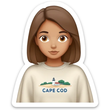 Italian girl wearing crewneck sweater that says cape cod on it sticker