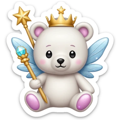 White Fairy glitter teddy with wand  sticker