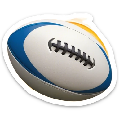 Cinematic Realistic image of a rugby ball in mid-action, with dynamic motion blur and finely rendered leather textures, set against a sunlit, energetic field that underscores its robust athleticism sticker