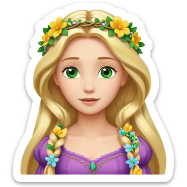 tangled disney rapunzel fair skin green eyes blonde hair flowers sticker